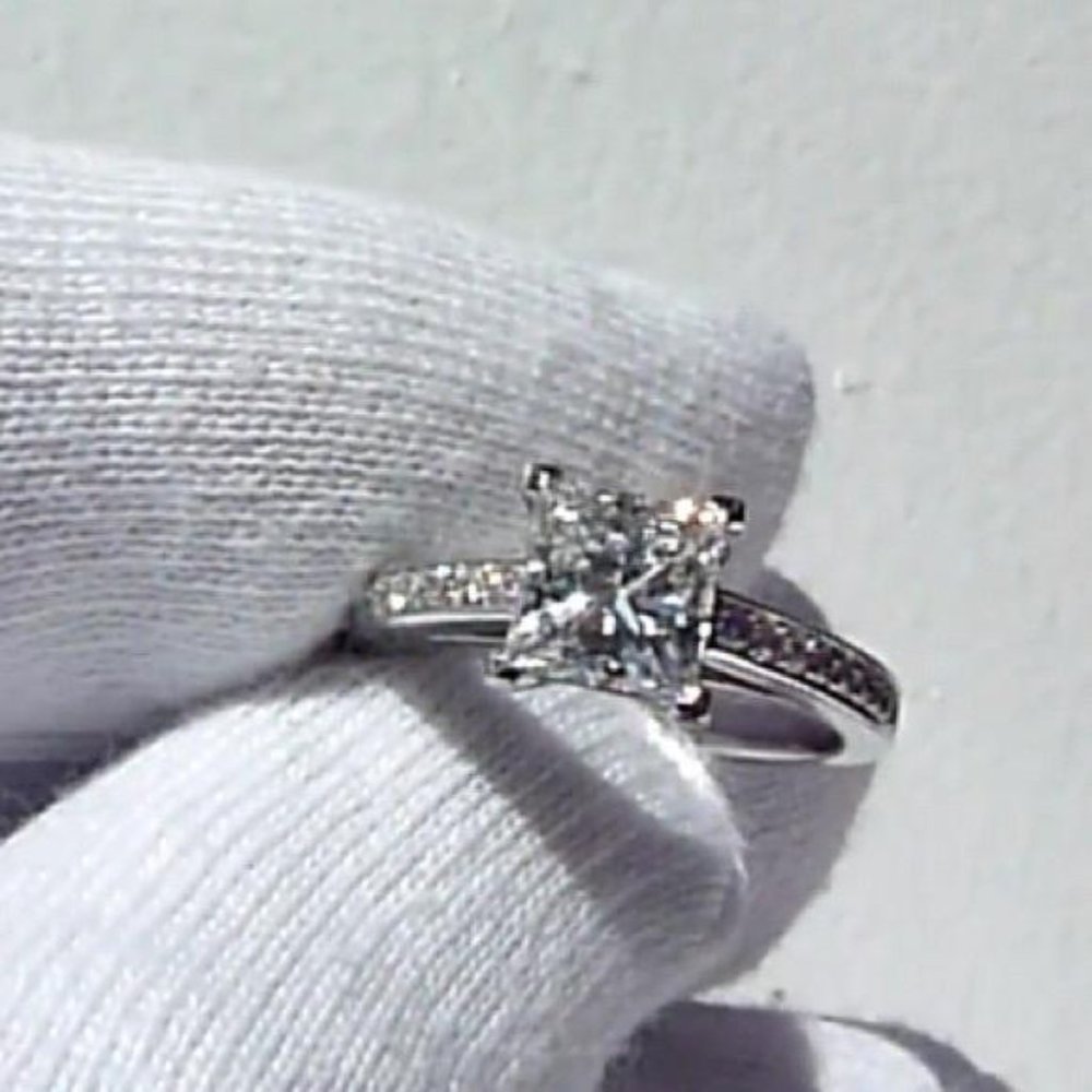 14K White Princess Square Engagement Ring - Picture 7 of 7